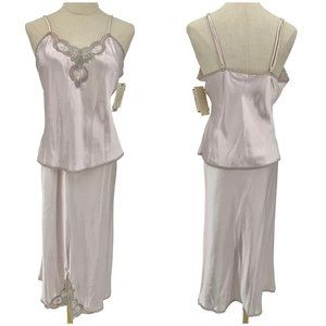 RARE VTG‎ Barbizon DAYWEAR Alanna Hand Embroidered Pink Slip Skirt Cami Top Set